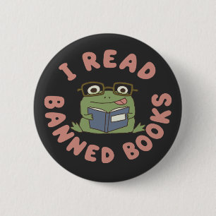 Lese verbotene Bücher Lustiger Frosch beim Lesen Button