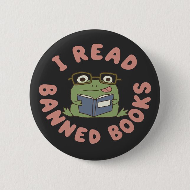 Lese verbotene Bücher Lustiger Frosch beim Lesen Button (Vorderseite)