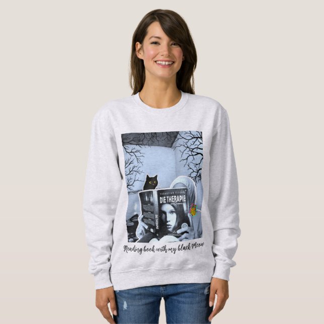 Lesebuch mit meiner schwarzen Muse Sweatshirt (Vorne ganz)