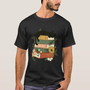 Lesebuch Schwarze Katze Nickerchen Lesen Liebhaber T-Shirt