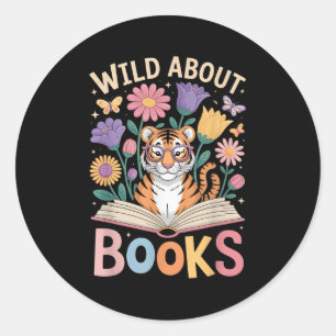 Lesekünstler Buch Lover Tiger Niedliche Blume Runder Aufkleber