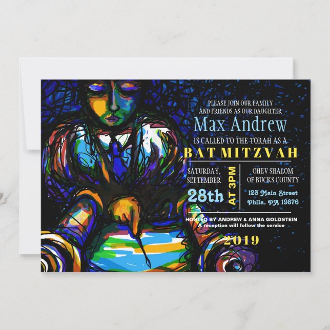 LESEN DER TORAH Bar Bat Mitzvah Einladung (Vorderseite)