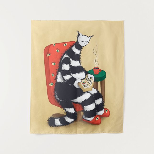 Lesen des Katalogbuches Wandteppich (Vorderseite)