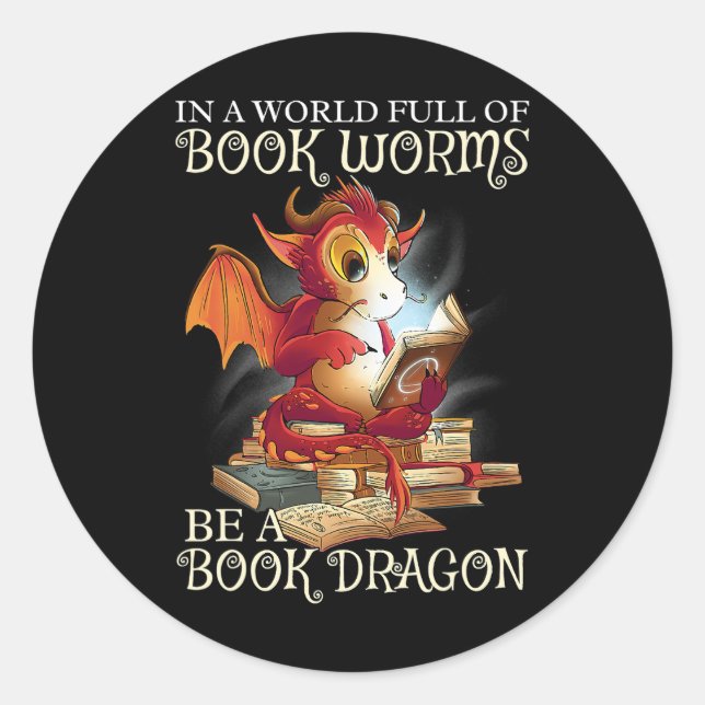 Lesen des Lover Library Book Lover Dragon Bookworm Runder Aufkleber (Vorderseite)