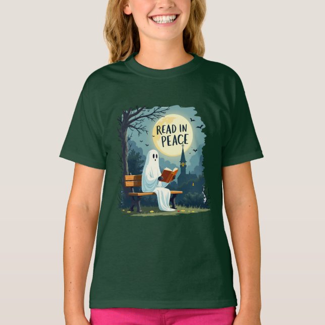 Lesen in Peace Ghost Halloween Design T-Shirt (Vorderseite)