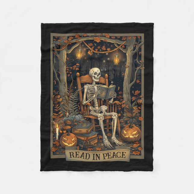 Lesen in Peace Skeleton Halloween Las Banned Books Fleecedecke (Vorderseite)