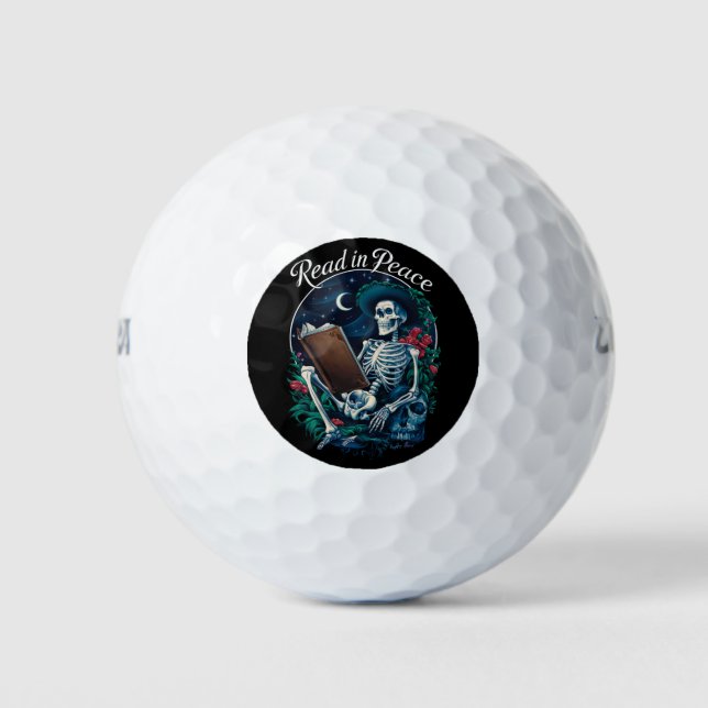 Lesen in Peace Skeleton Lesebuch Golfball (Vorderseite)