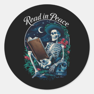 Lesen in Peace Skeleton Lesebuch Runder Aufkleber