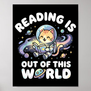 Lesen ist außerirdisch lustige Katzen-Weltraum-Büc Poster