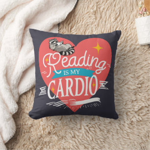 Lesen ist mein Cardio rotes Herz Waschbär Kissen