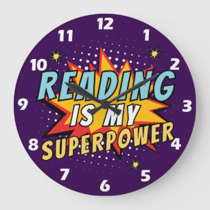 Lesen ist mein Superpower Book über die Wall-Uhr Große Wanduhr