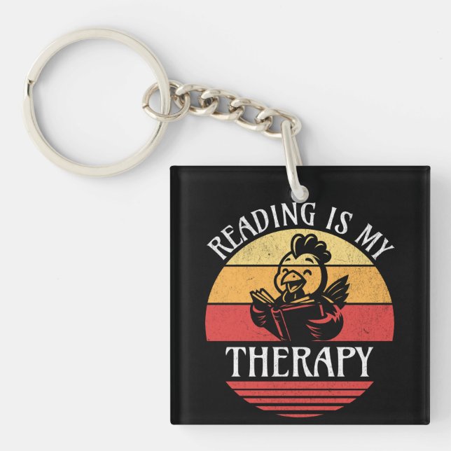 Lesen ist mein Therapielustiges Buch "Hühnchen les Schlüsselanhänger (Vorderseite)