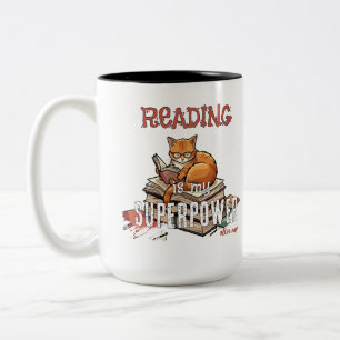 Lesen ist meine Superkraft - Geschenk für Katzenli Zweifarbige Tasse