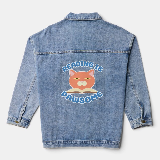 Lesen ist Pawsome Funny Book Cartoon Cat Jeansjacke (Rückseite)