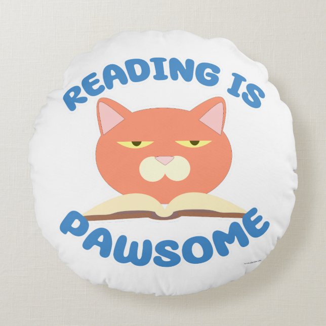 Lesen ist Pawsome Funny Book Fun Toon Kitty Rundes Kissen (Vorderseite)