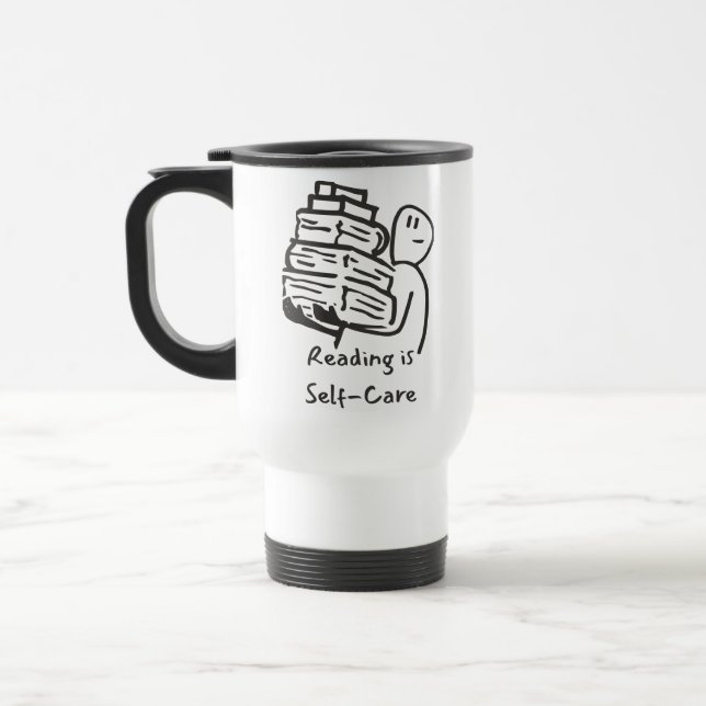 Lesen ist Selbstversorger-Buch Lover Travel Mug Reisebecher (Links)