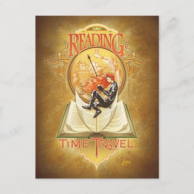 Lesen ist Zeitreise Postkarte (Vorderseite)