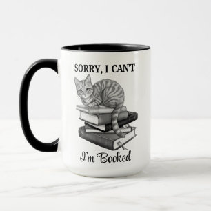 Lesen Katze Ich bin gebucht Schwarz und Weiß  Tasse