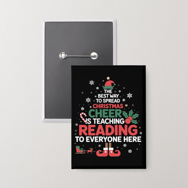 Lesen Lehrer Weihnachten Elf Xmas Cheer Button (Vorderseite/Rückseite)