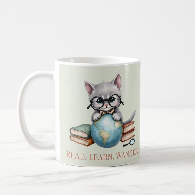 "Lesen. Lernen Sie. Wander." Niedliche Katze Kaffeetasse (Links)