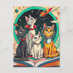 Lesen öffnet ein Tor zu kosmischen Katzen-Abenteue Postkarte