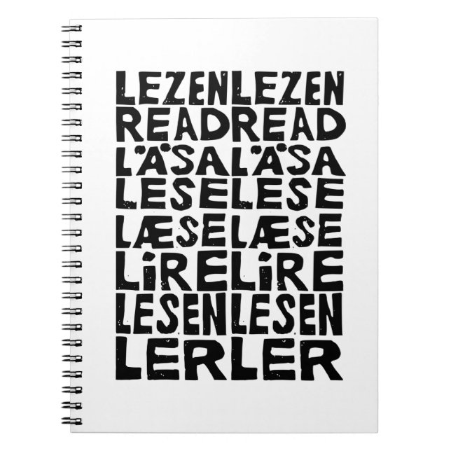Lesen Sie 8 Sprachen Lino Print Spiral Foto Notebo Notizblock (Vorderseite)