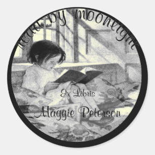 Lesen Sie das Vintage Buchzeichen von Moonlight Runder Aufkleber