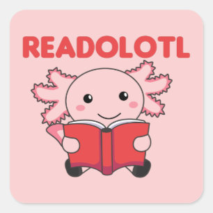 Lesen Sie einen Axolotl, der viele Bücher auf dem Quadratischer Aufkleber