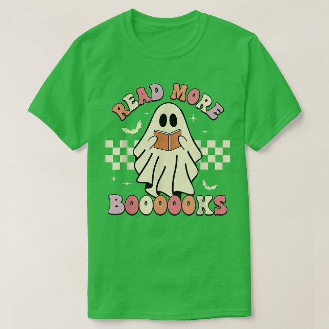 Lesen Sie mehr Booooks Niedlich Ghost Halloween T-Shirt (Design vorne)