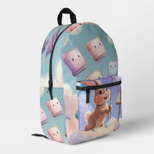 Lesen, Spielen, Wiederholen – Whimsical-Hasen-Ruck Bedruckter Rucksack