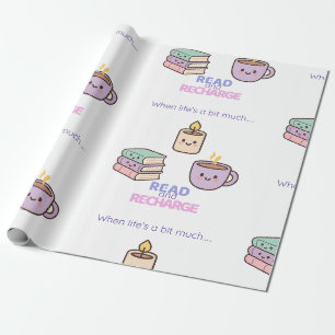 Lesen und Aufladen - Geschenkpapier Kawaii Buchlie