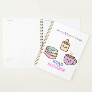 Lesen und Wiederaufladen Planer Kawaii Buchliebhab