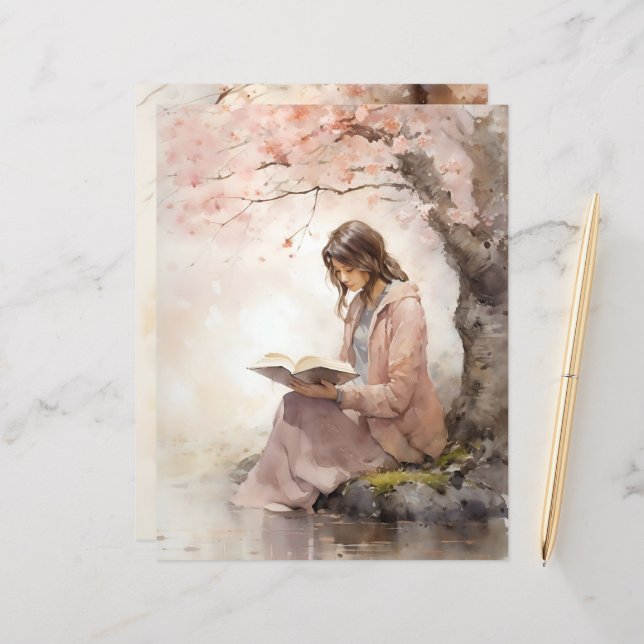 Lesen unter der Frühjahrsblüte Scrapbook Paper (Vorderseite/Rückseite Beispiel)