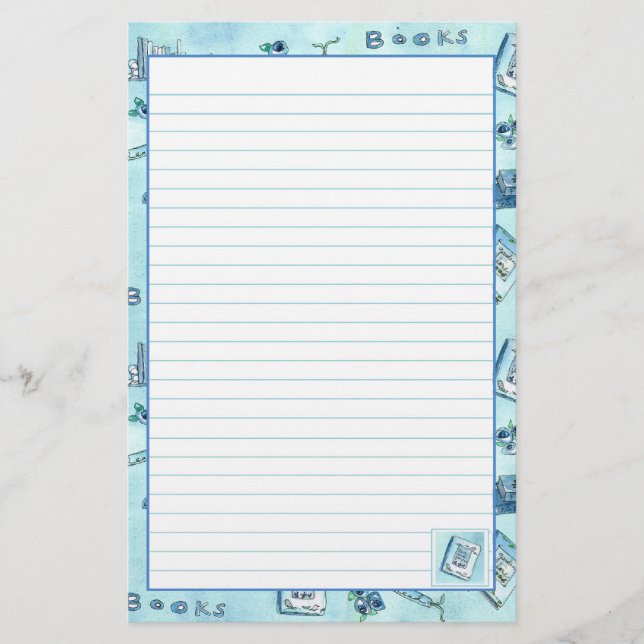 Lesen von Büchern Pastel Blue Lined Briefpapier (Vorderseite)