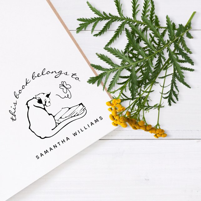 Lesen von Katzen-Schmetterlingsbüchern Moderne Bib Gummistempel (Von Creator hochgeladen)