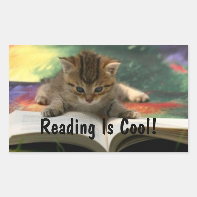 Lesen von Kitty Rechteckiger Aufkleber (Vorderseite)