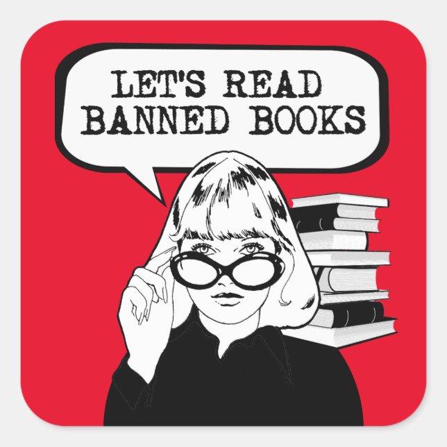 Lesen wir das Retro der verbotenen Bücher Quadratischer Aufkleber (Vorderseite)