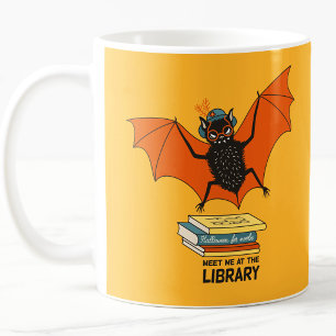 Lesende Fledermaus   Whimsical Bibliothekar mit Bü Kaffeetasse