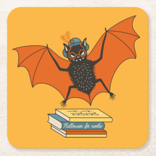 Lesende Fledermaus Whimsical Bibliothekar mit Bü Rechteckiger Pappuntersetzer