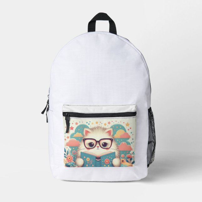 lesende Katze Bedruckter Rucksack (Vorderseite)
