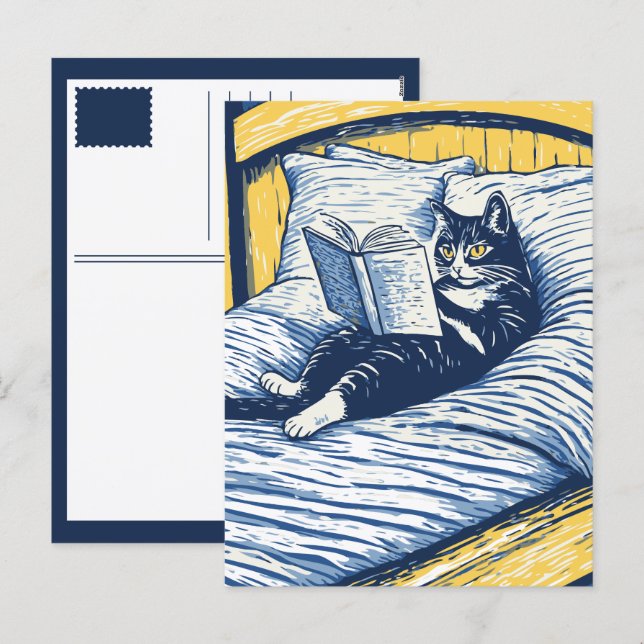 lesende Katze Feiertagspostkarte (Vorne/Hinten)