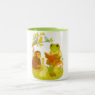 Lesender Frosch auf Pilz  Alte Geschichtenerzählze Zweifarbige Tasse