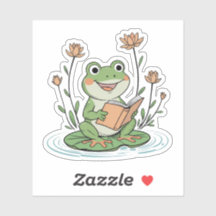 Lesender Frosch-Aufkleber | Hübsches Seerosenblatt