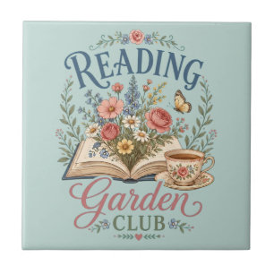 Lesender Gartenclub Cottagecore Floral Fliese