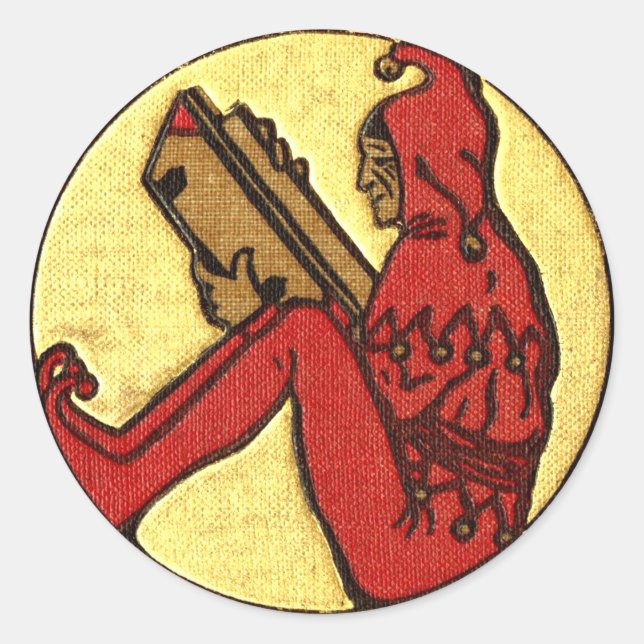 Lesender Gnom Runder Aufkleber (Vorderseite)