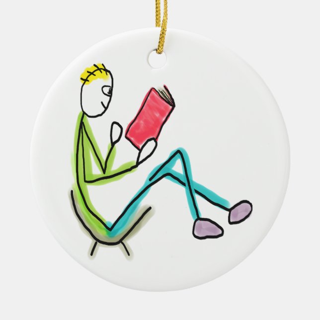 Lesender Stickman Keramik Ornament (Vorne)