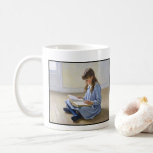 Lesendes Mädchen mit blauem Kleid Lehrerdankbarkei Kaffeetasse