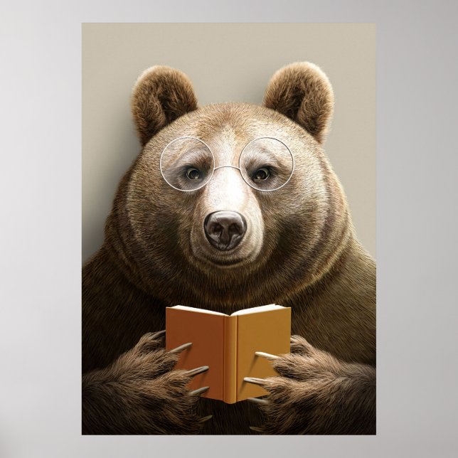 Leser Geschenkbär lesen ein Buch Poster (Vorne)
