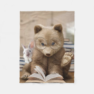 Leser Geschenkbären und Kaninchen Lese Bücher Fleecedecke