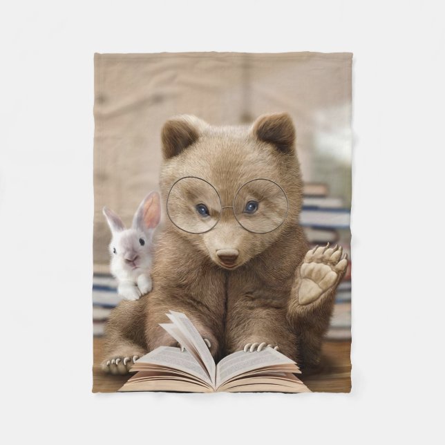 Leser Geschenkbären und Kaninchen Lese Bücher Fleecedecke (Vorderseite)